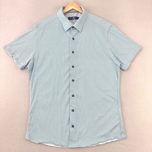 Stone Rose Shirt Mens L Blue Short Sleeve Button Up Stretch Office Career